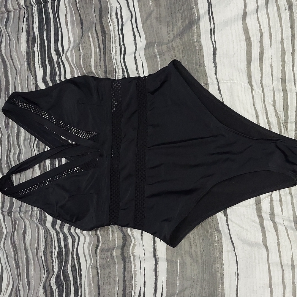Womans black bodysuit crossback with see-through parks